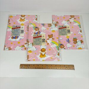 Vtg Pink Rainbow‎ Clouds Stars Sun Teddy Bears Baby American Greetings Gift Wrap